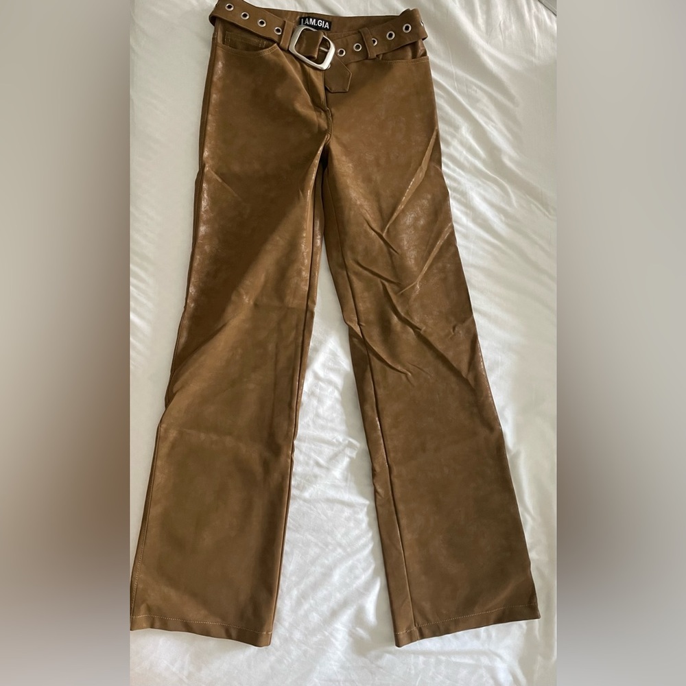 Brown vegan leather flared I am Gia pants